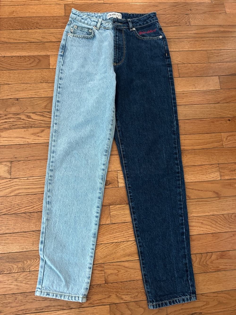 RARE!! FIORUCCI sz 27 TARA Two-Tone Light Blue & Dark Blue High-Rise Jeans
